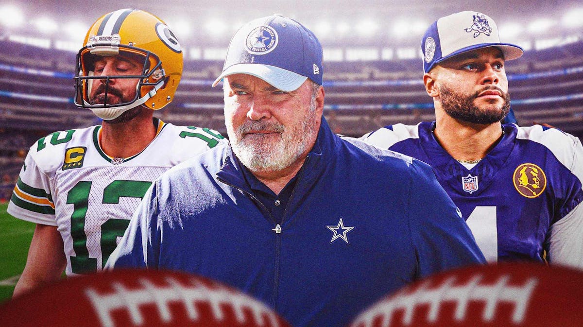 Mike McCarthy with his two quarterbacks. Packers Aaron Rodgers and Cowboys Dak Prescott