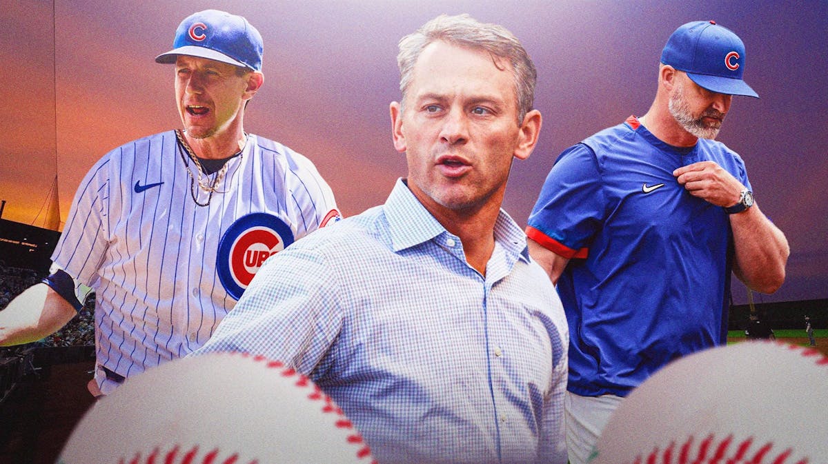 Jed Hoyer, David Ross, Craig Counsell in a Cubs uniform
