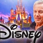 Bob Iger and Disney logo in front of castle logo.