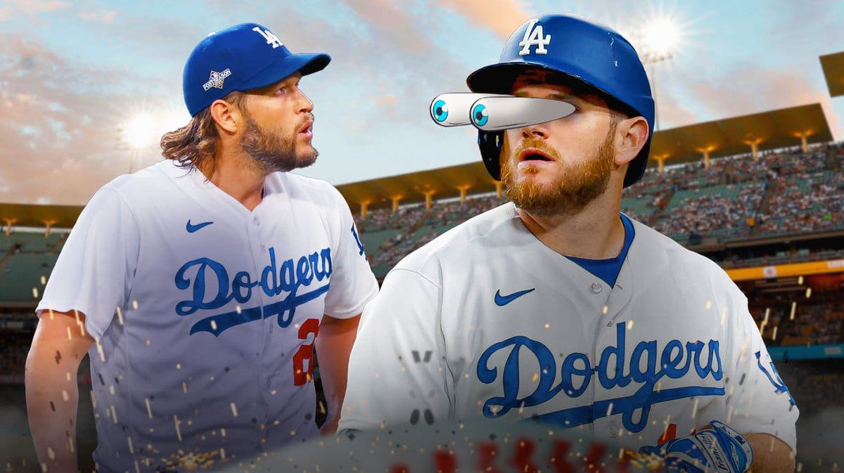 Dodgers' Max Muncy eyes popping out looking at Dodgers' Clayton Kershaw