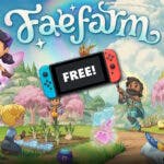 fae farm free, fae farm switch, fae farm nintendo switch, fae farm, key art for the game Fae Farm with a Nintendo Switch under the game logo with the word Free on it