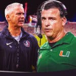 Florida State football head coach Mike Norvell versus Miami (FL) football head coach Mario Cristobal
