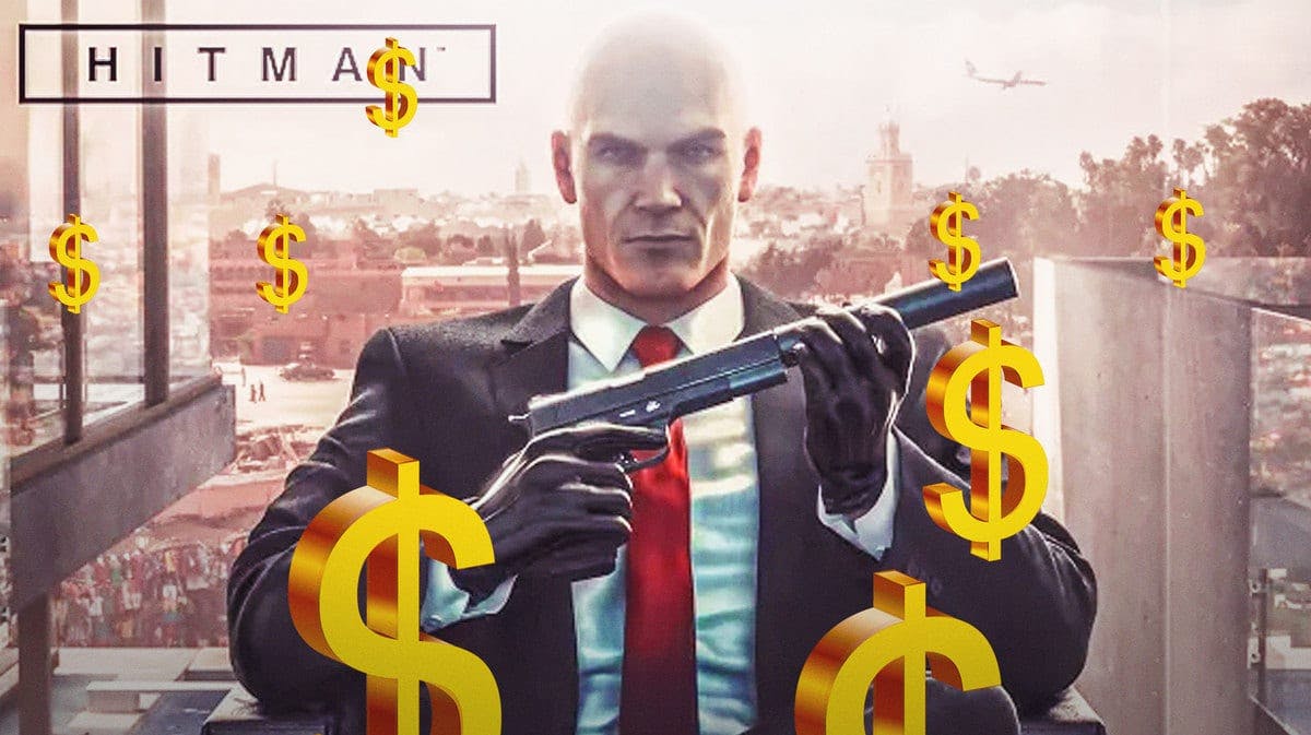 Agent 47 from the Hitman series with Dollar signs around him