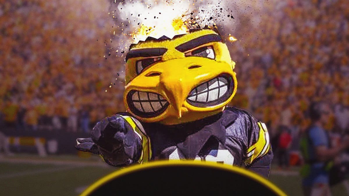 Iowa Hawkeyes mascot having his mind blown