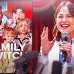 Jennifer Garner with a Family Switch poster.