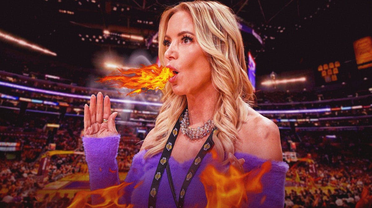 Lakers owner Jeanie Buss with fire coming out of her mouth