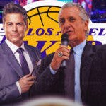 Actor Rob Lowe and Los Angeles Lakers coaching great Pat Riley