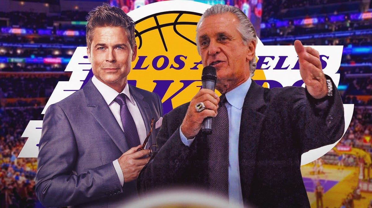 Actor Rob Lowe and Los Angeles Lakers coaching great Pat Riley