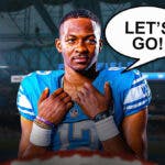 Detroit Lions QB Hendon Hooker and speech bubble “Let’s Go!”