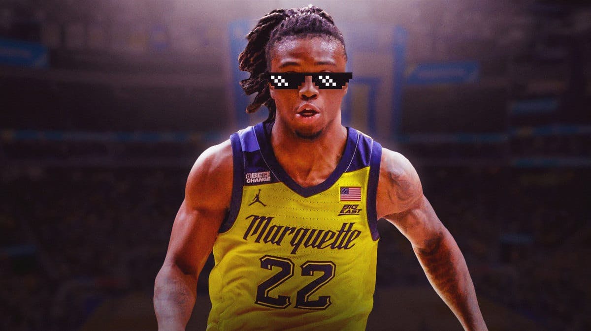 ACTION shot of Sean Jones (Marquette) with deal with it shades
