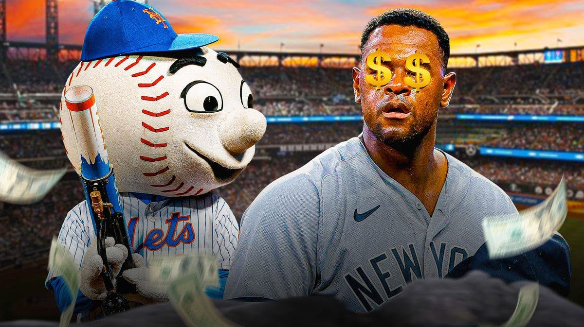 Luis Severino with Mr Met (Mets Mascot) in the background