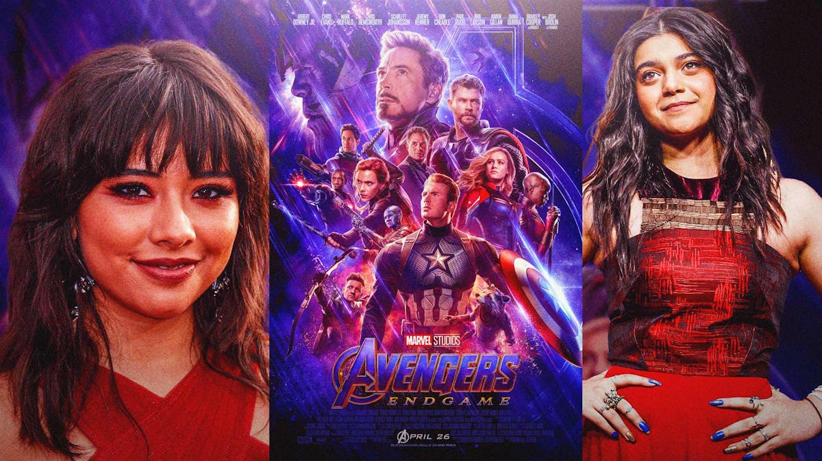 Ms. Marvel star Iman Vellani and MCU Avengers: Endgame poster.