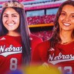 The University of Nebraska women’s volleyball team, with cut-outs of players Lexi Rodriguez and Merritt Beason as the main focus