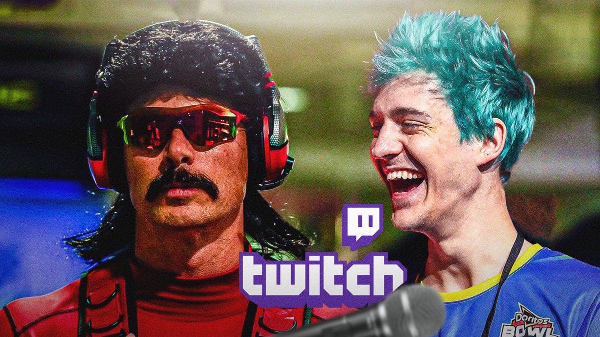 Popular online gaming streamers Dr Disrespect and Ninja, with the Twitch logo sandwiched between them