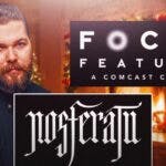 Nosferatu logo and Focus Feature logo with Robert Eggers and Christmas background.