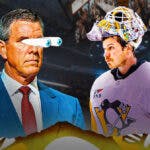 Pittsburgh Penguins head coach Mike Sullivan and goaltender Tristan Jarry