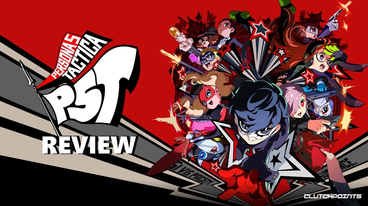 persona 5 tactica review, persona 5 tactica gameplay, persona 5 tactica story, persona 5 tactica, persona 5 tactica score, key art for Persona 5 Tactica with the word Review under the game title