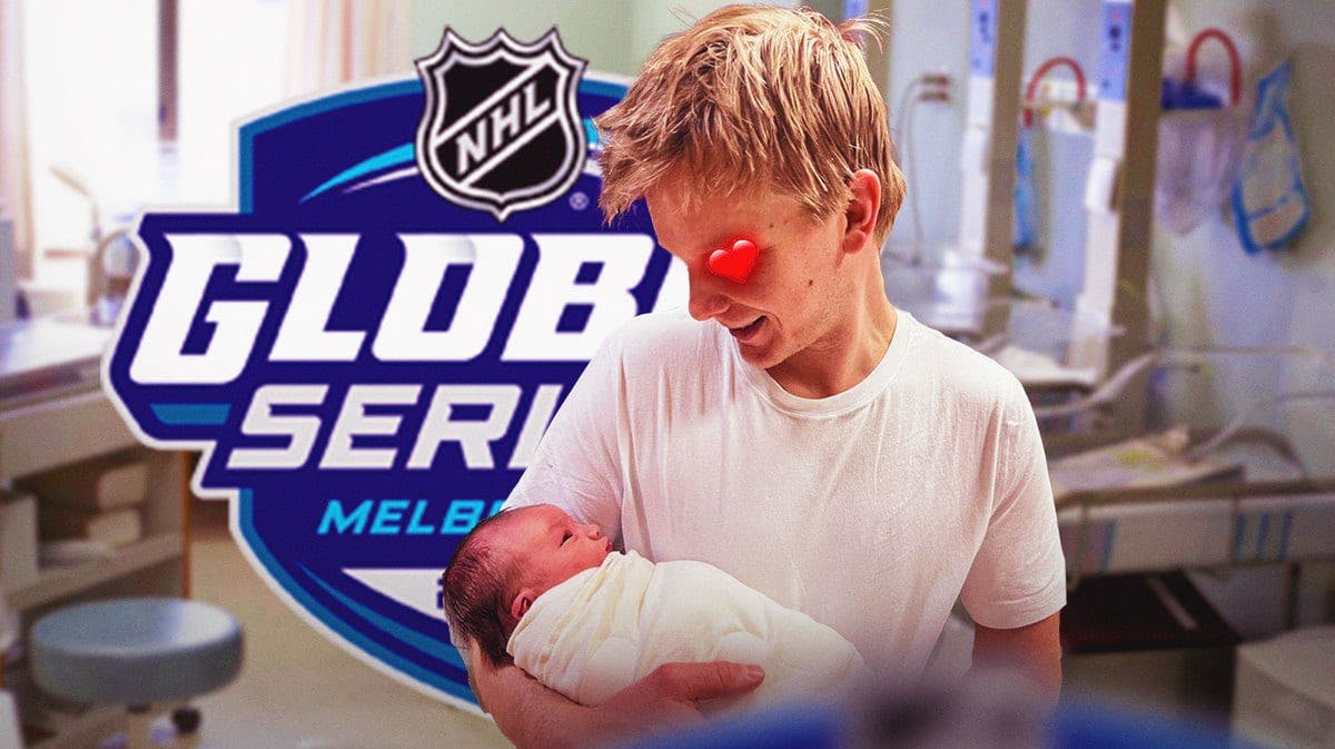 Detroit Red Wings goaltender Ville Husso and his daughter Emmi