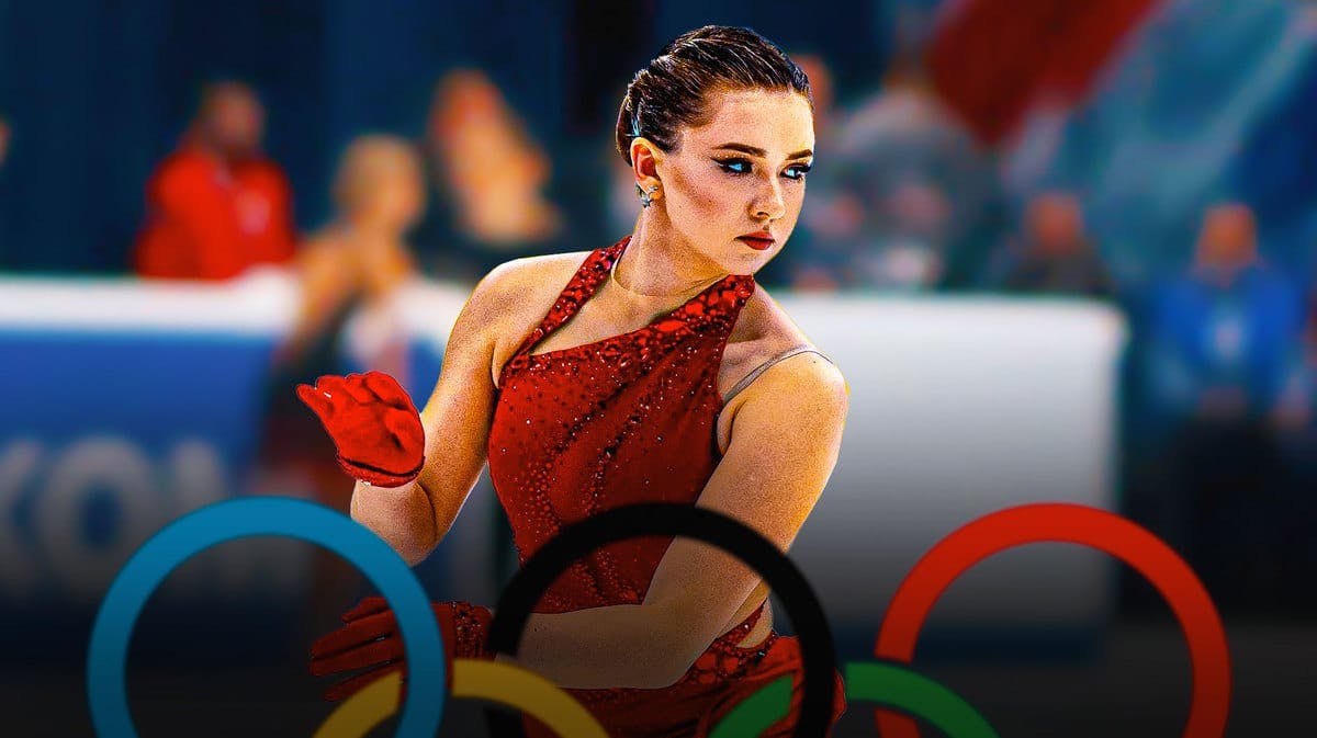 Russian figure skater Kamila Valieva with the Olympic Rings