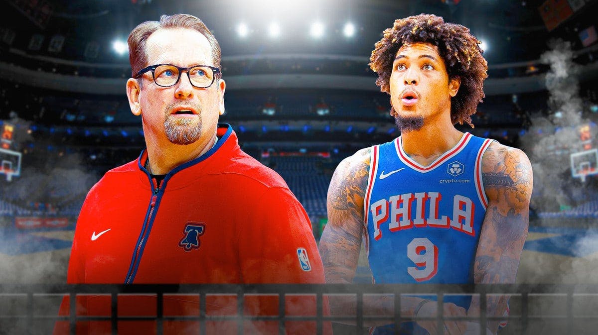 Sixers head coach Nick Nurse and guard Kelly Oubre, Jr.