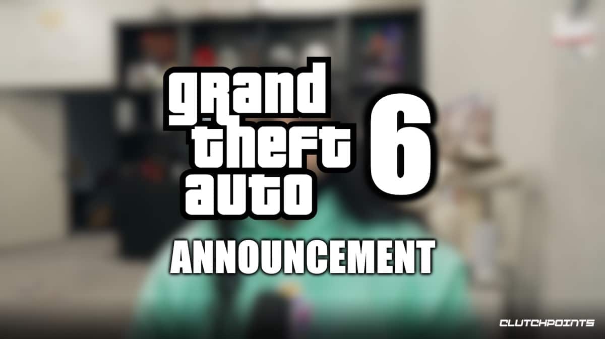 gta 6 announcement, gta 6 pc, gta 6 pc gaming show, gta 6, a blurred out picture of Esfand with the text Grand Theft Auto 6 on top of it
