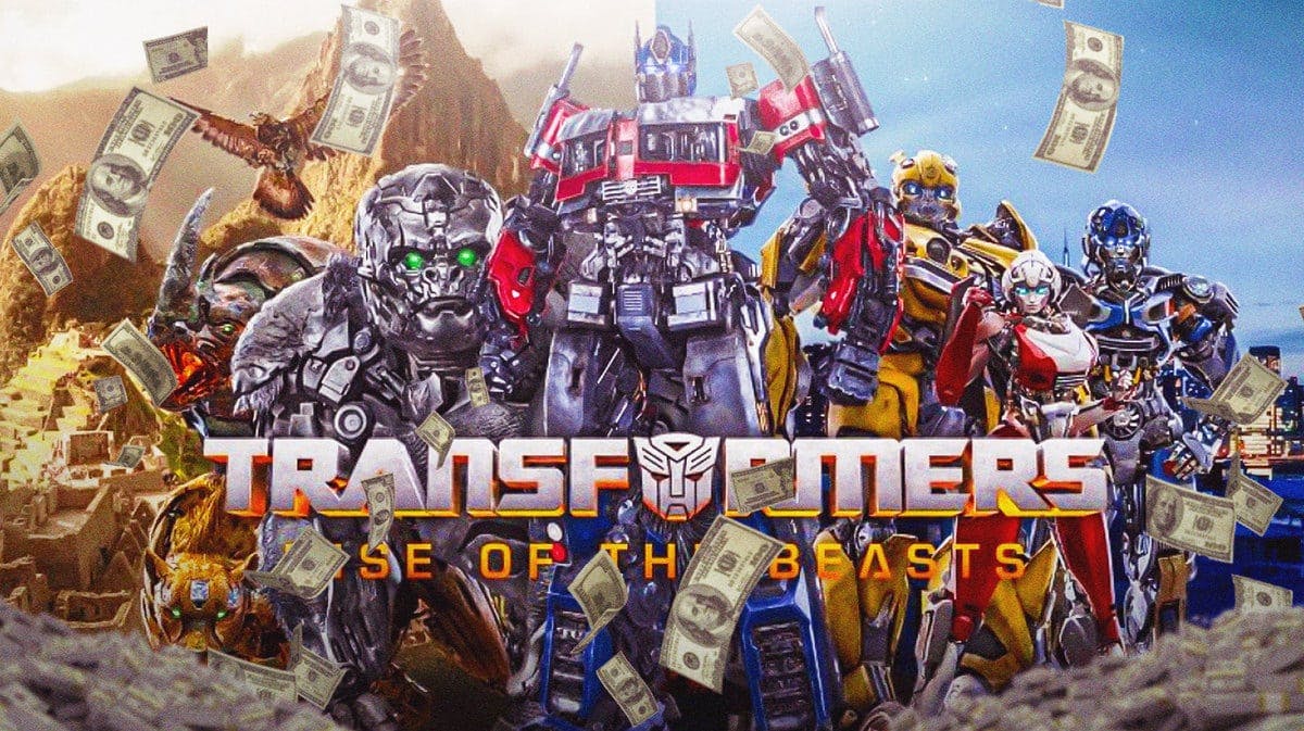 Group of Transformers with money surrounding them.