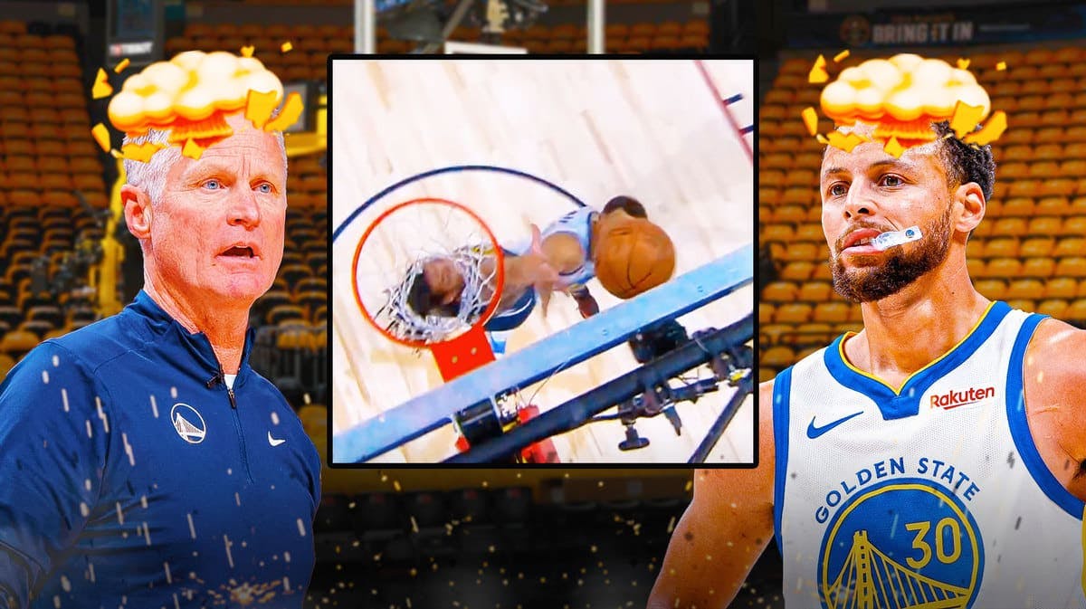 Steve Kerr and Stephen Curry of the Warriors both with mindblown effect on their heads.