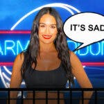 Nikki Bella with a text bubble reading “It’s sad” in a WWE ring with the Barmageddeon logo as the background.