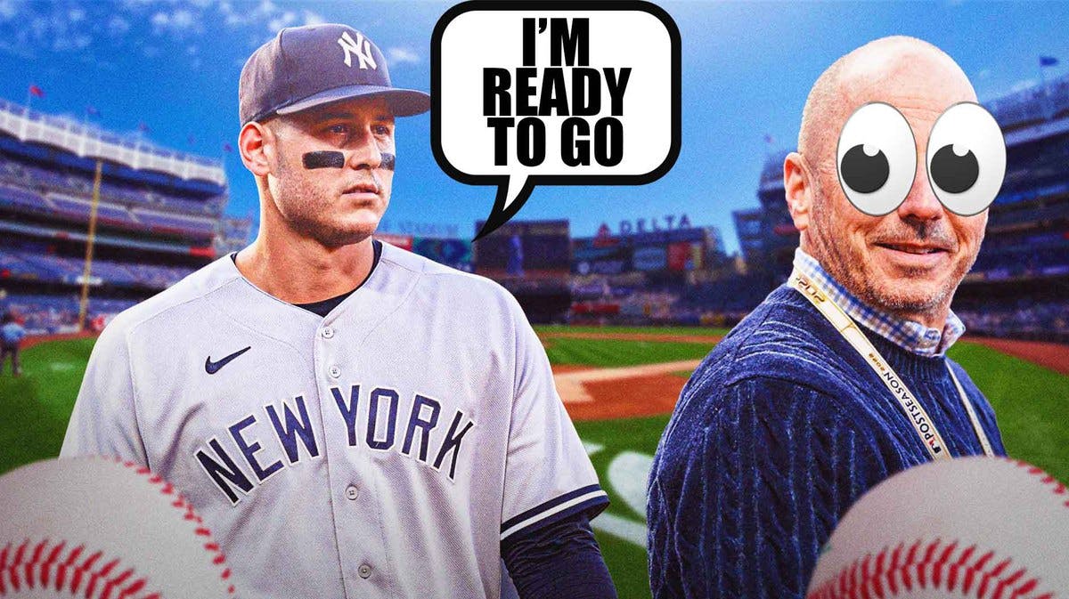 Brian Cashman with eyeball emojis looking at Anthony Rizzo saying “I’m ready to go”