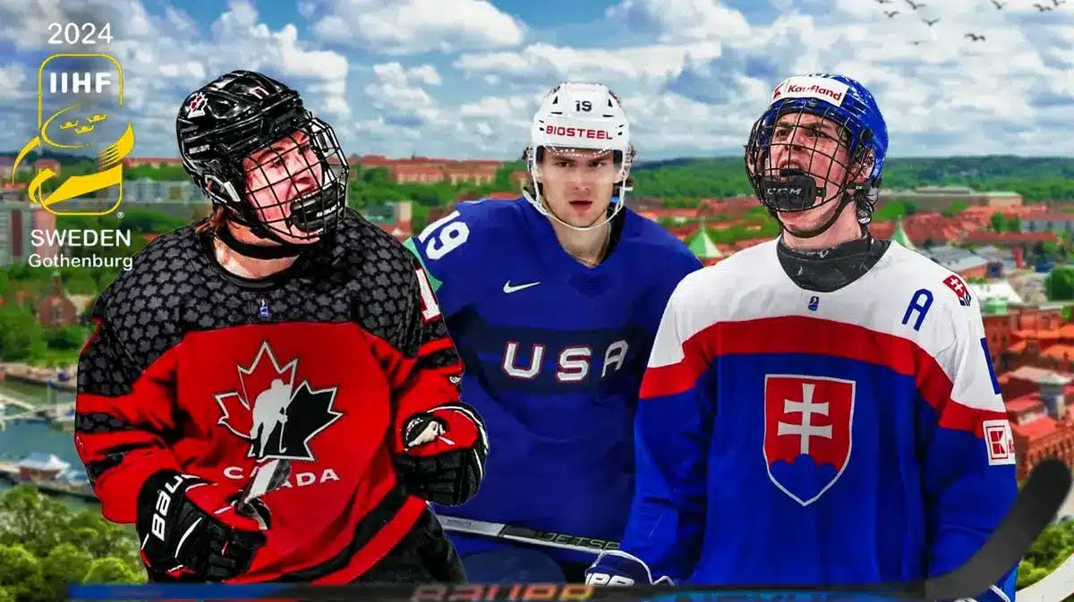 IIHF World Juniors stars Macklin Celebrini, Cutter Gauthier, and Dalibor Dvorsky.