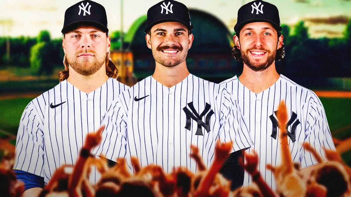 Dylan Cease, Corbin Burnes, Zac Gallen in Yankees jerseys