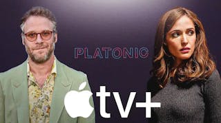 Seth Rogen and Rose Byrne with Platonic and Apple TV+ logos.