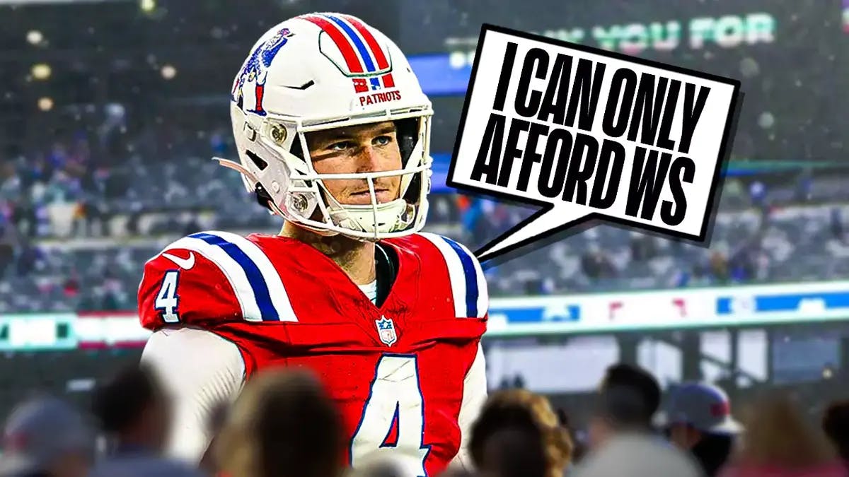 New England Patriots quarterback Bailey Zappe with quote bubble saying, "I can only afford Ws"