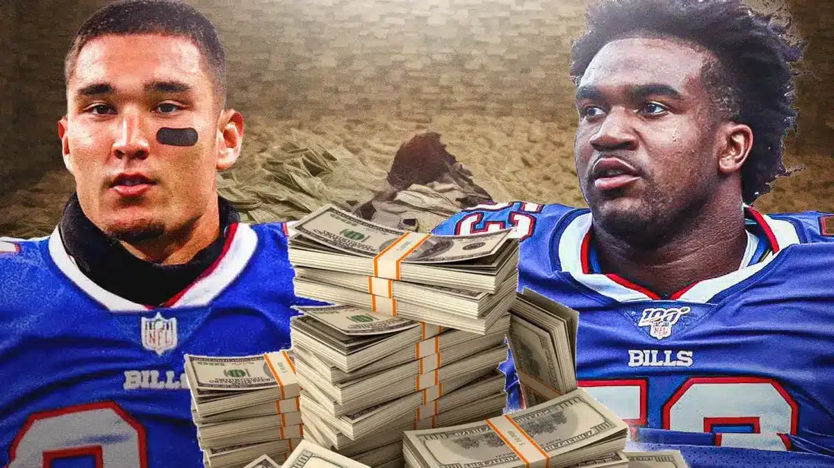 Bills Taylor Rapp and Tyrel Dodson surrounded by money