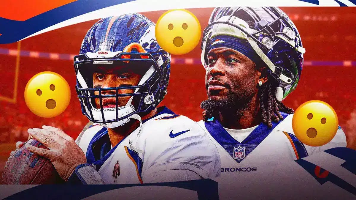 Denver Broncos' Jerry Jeudy and Russell Wilson surrounded by open_mouth emojis.