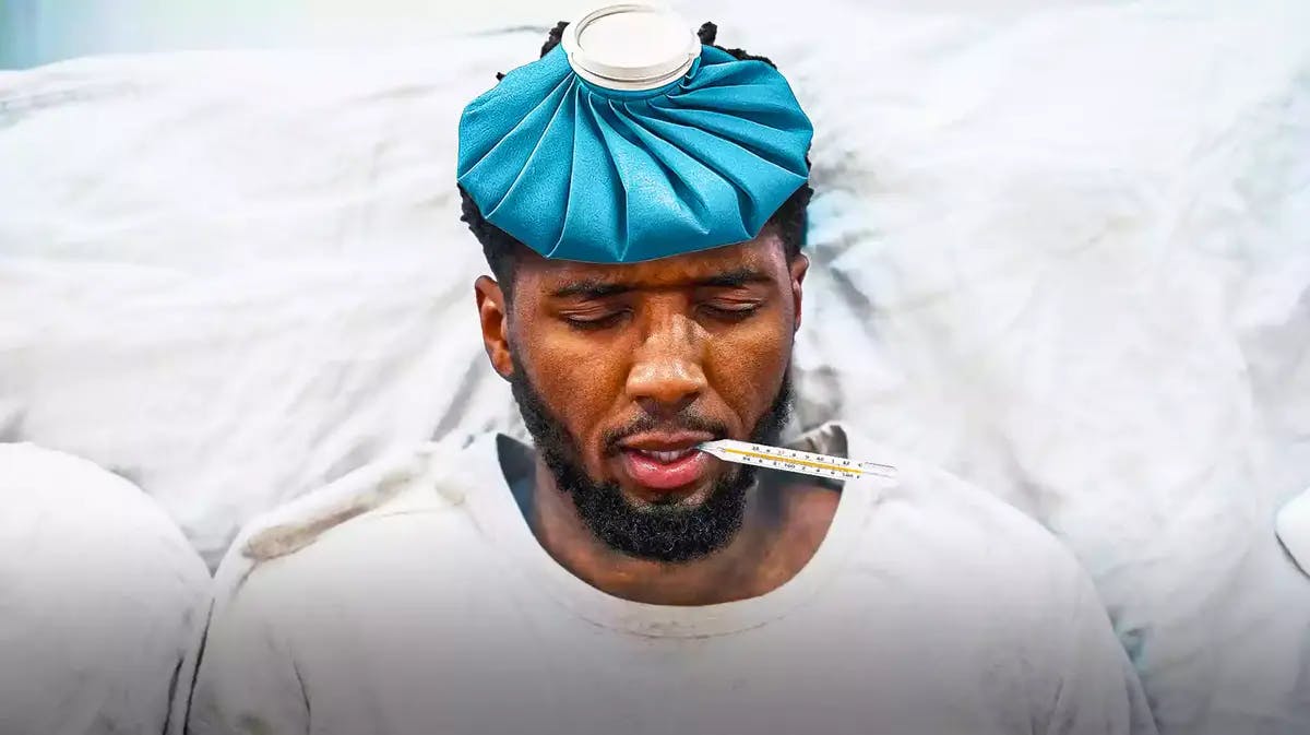 Cavs star Donovan Mitchell looking sick with thermometer and ice pack