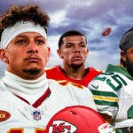Chiefs Patrick Mahomes and Skyy Moore with Packers Keisean Nixon