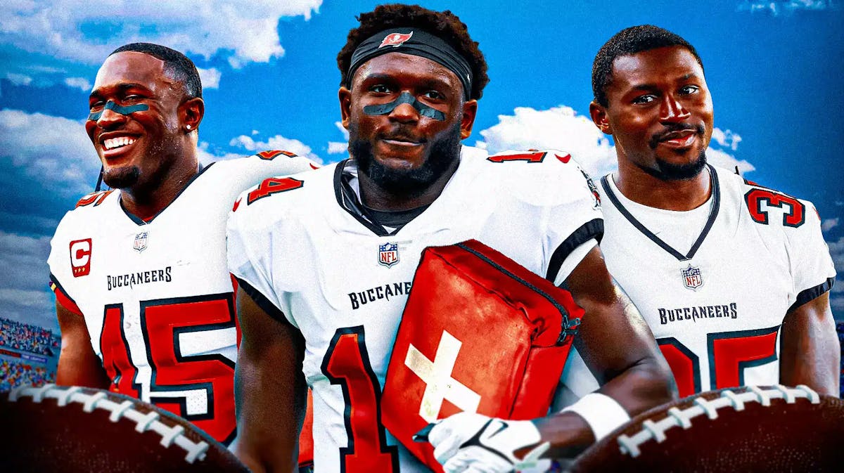 Buccaneers players Chris Godwin, Jamel Dean and Devin White.