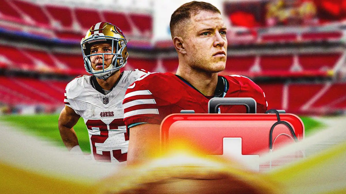 49ers' Christian McCaffrey with a first aid kit