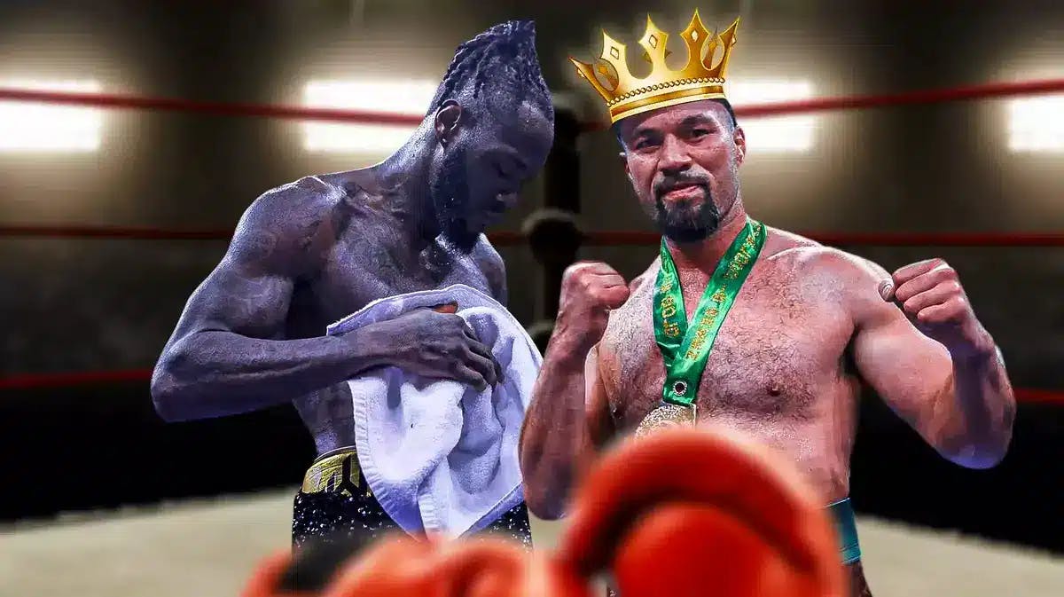 Former WBC champion Deontay Wilder with Joseph Parker afer loss in Saudi Arabia