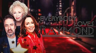 Ray Romano, Doris Roberts, and Patricia Heaton with Everybody Loves Raymond logo.