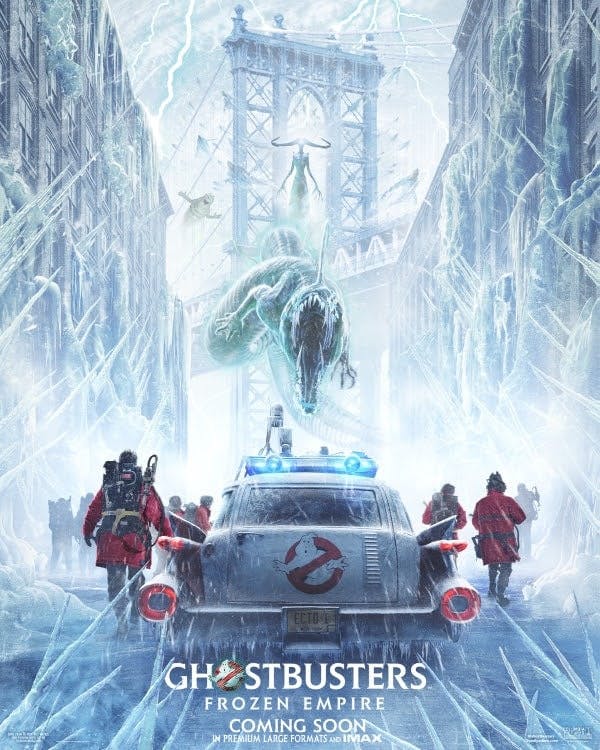 Movie poster for the upcoming Ghostbusters: Frozen Empire