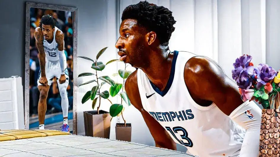 Grizzlies' Jaren Jackson Jr. looking at the mirror with Ja Morant as his reflection