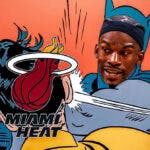 Jimmy Butler as Batman and Robin with the Heat logo as his face