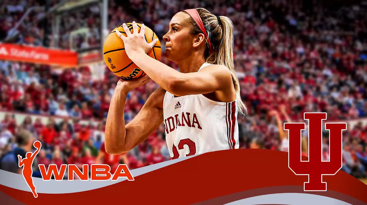 Sydney Parrish with the Indiana Hoosiers logo and WNBA logo in the background