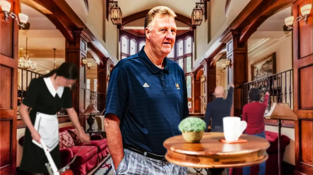Larry Bird in front of his former mansion in Indianapolis.