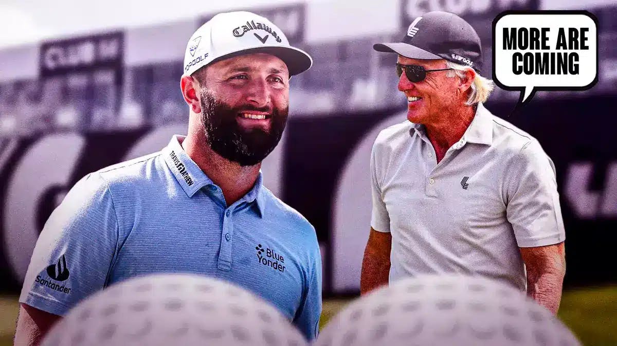Jon Rahm next to Greg Norman, Norman saying "More are coming"