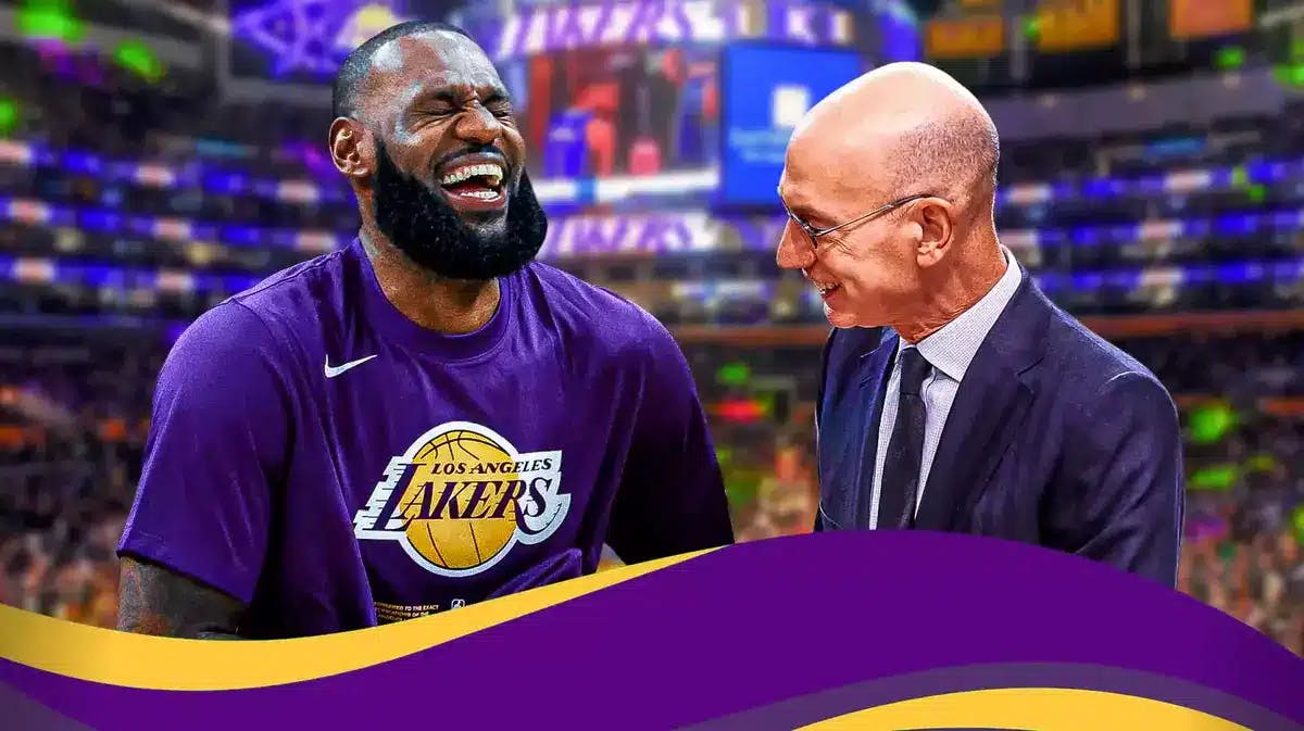 Lakers star LeBron James and Adam Silver laughing