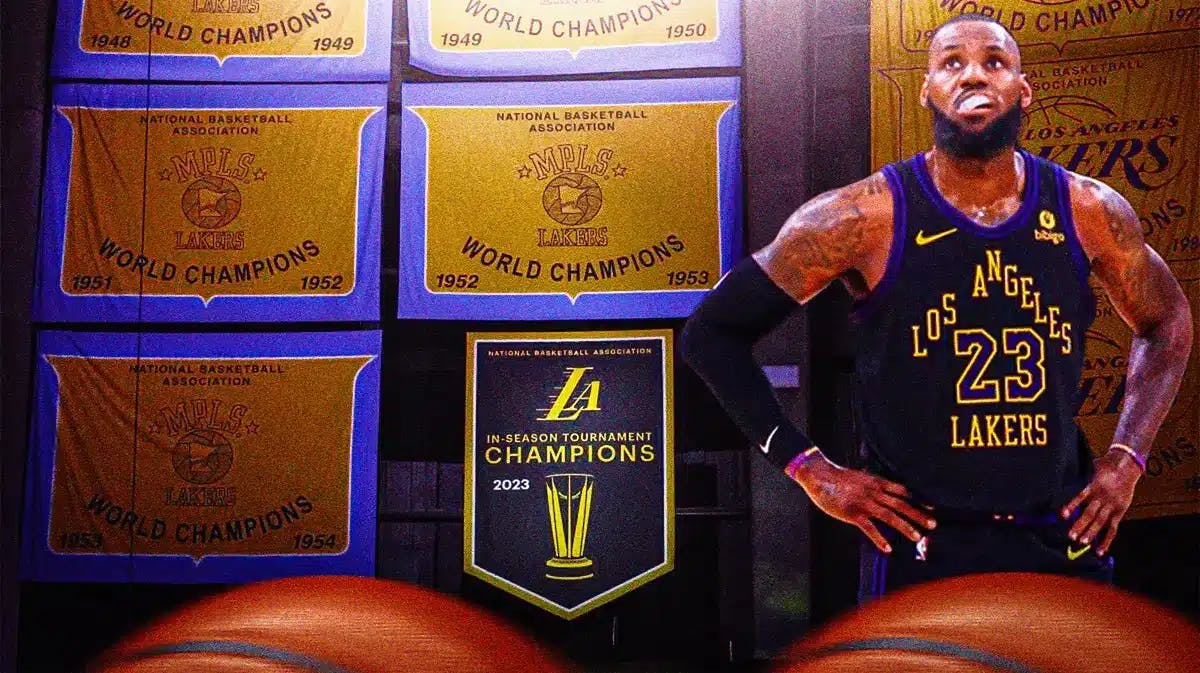 LeBron James looking at Lakers' new in-season tournament banner