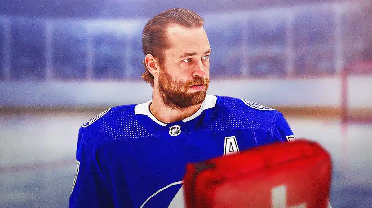 Victor Hedman with a medical kit next to him